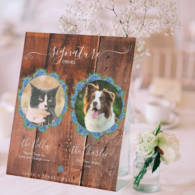 Expositor En L Blue Hydrangeas Mascota de firma de madera rústica (Subido por el creador)