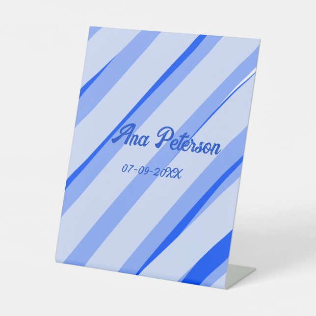 Expositor En L Blue pastel add name date boho retro lines pattern (Anverso)