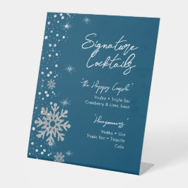 Expositor En L Blue Silver Snowflakes Signature Coctail Menú