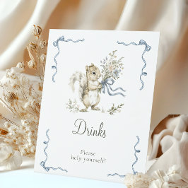 Expositor En L Blue Squirrel Baby Shower Drinks Sign Boy Woodland