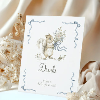 Expositor En L Blue Squirrel Baby Shower Drinks Sign Boy Woodland