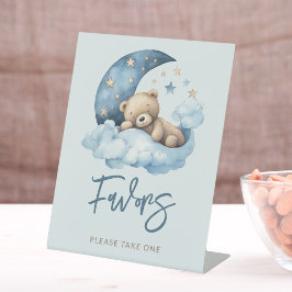 Expositor En L Blue Teddy Bear Moon Baby Shower Favores