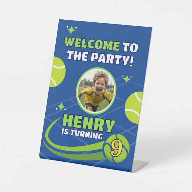 Expositor En L Blue Tennis Kids Birthday Welcome Party (Anverso)