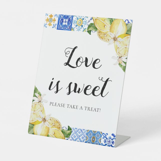 Expositor En L Blue Tile Lemons Love es Sweet Tret Favor Rótulo (Anverso)