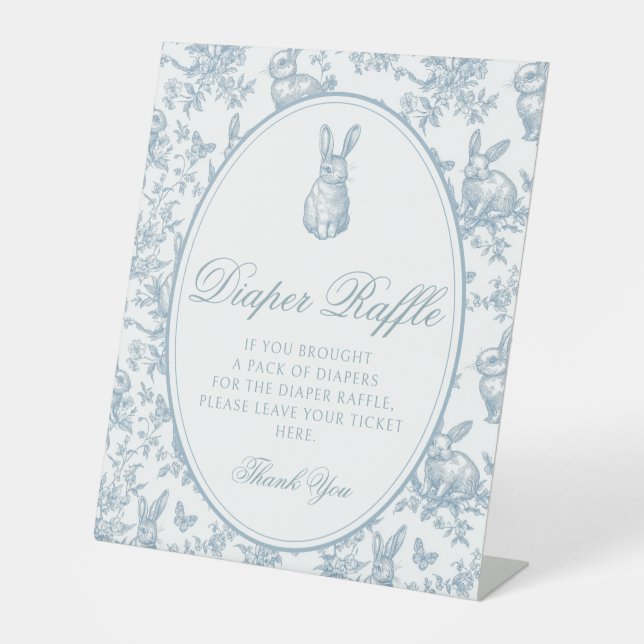 Expositor En L Blue Toile Little Bunny Baby Shower Diaper Raffle (Anverso)