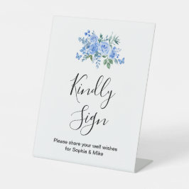 Expositor En L Blue Watercolor Floral Wedding Guest Book