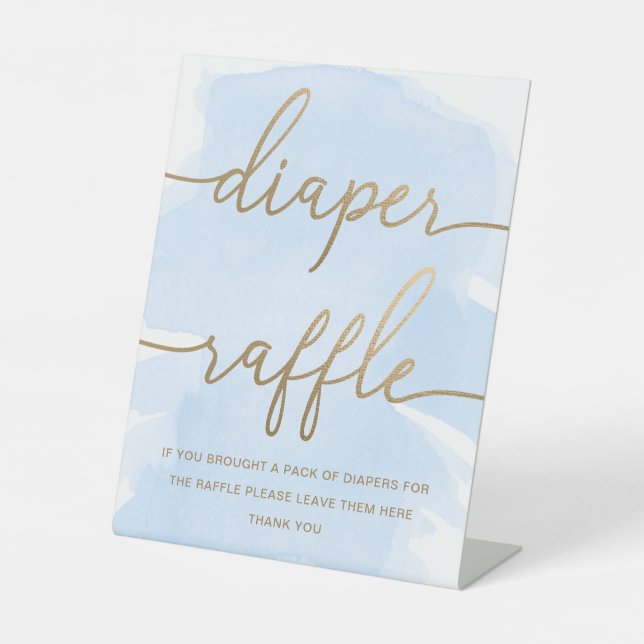 Expositor En L Blue Watercolor Gold Diaper Raffle (Anverso)