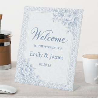 Expositor En L Blue & White Vintage Floral Wedding Welcome Sign