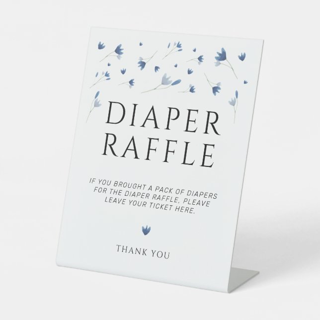 Expositor En L Blue Wildflower Baby Shower Diaper Raffle (Anverso)