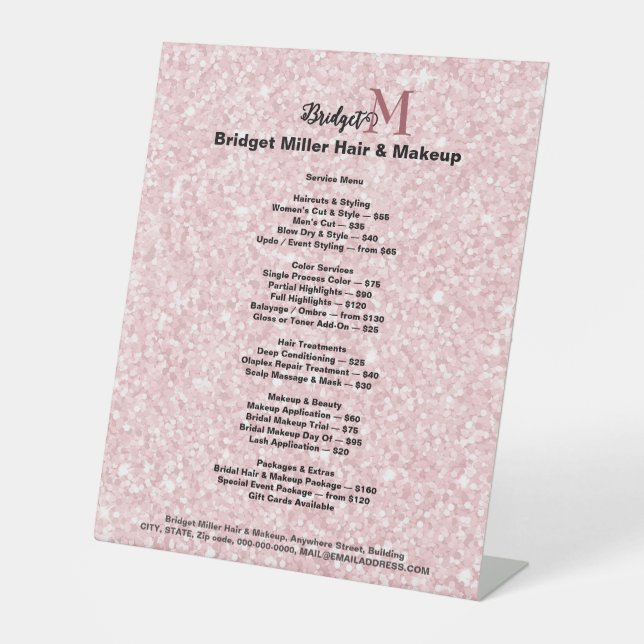 Expositor En L Blush Glitter Beauty salon monogram Price List  (Anverso)