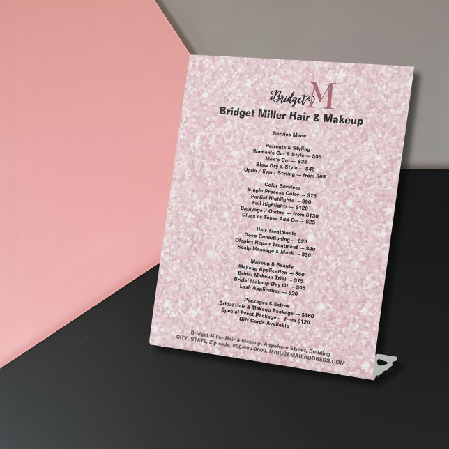 Expositor En L Blush Glitter Beauty salon monogram Price List  (Subido por el creador)