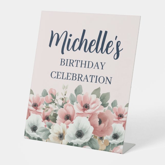 Expositor En L Blush Pink Ivory Sage Floral Birthday Welcome (Anverso)