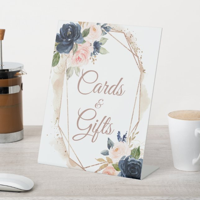 Expositor En L Blush Pink, Navy & Gold Floral Cards & Gifts (In Situ)