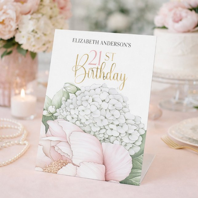 Expositor En L Blush Pink Peony Floral 21st Birthday  (Subido por el creador)