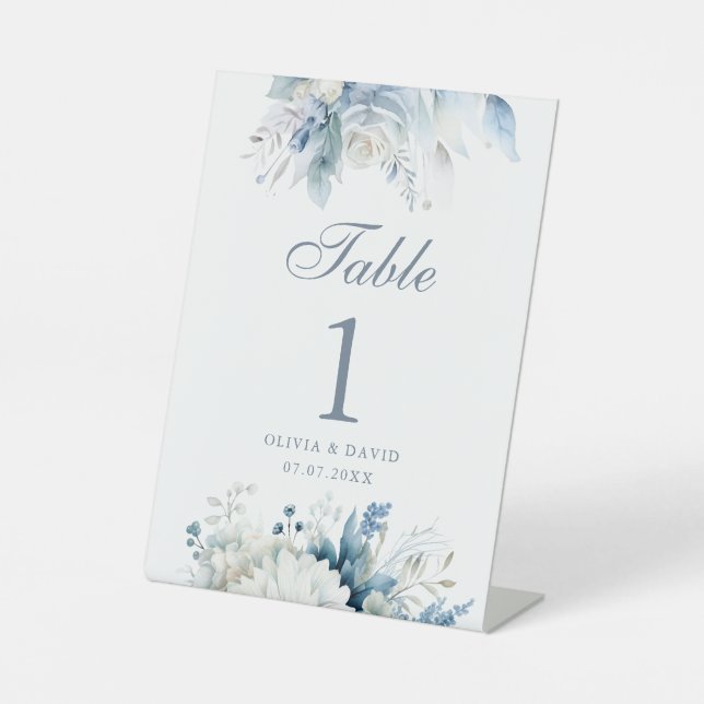 Expositor En L Boda Boho Dusty Blue Wildflowers Número de tabla (Anverso)