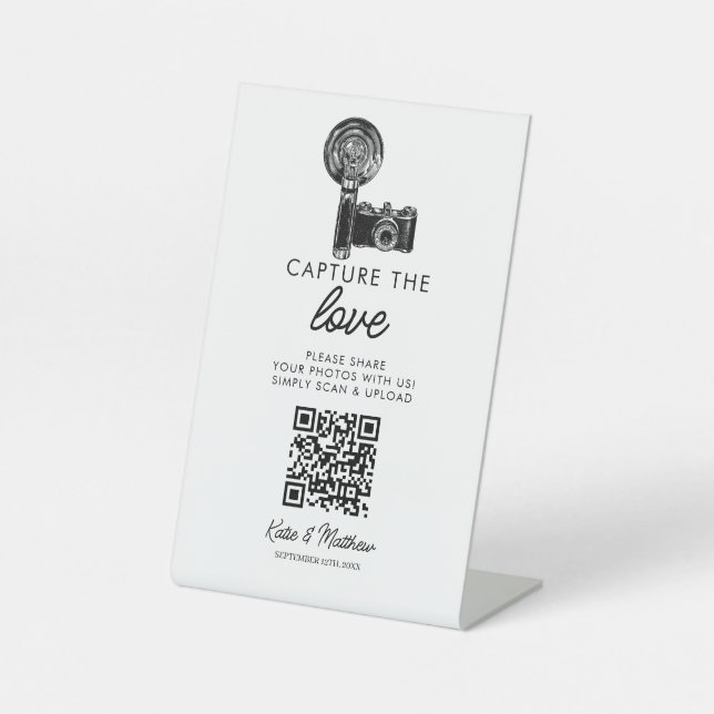Expositor En L Boda Comparte el amor código QR Foto subida (Anverso)