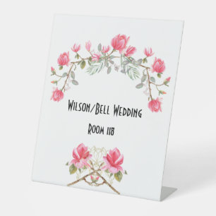 Expositor En L Boda de Acento Oro de Magnolias Rosadas
