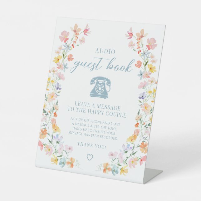 Expositor En L Boda de audio Pastel Floral Rótulo de libros invit (Anverso)