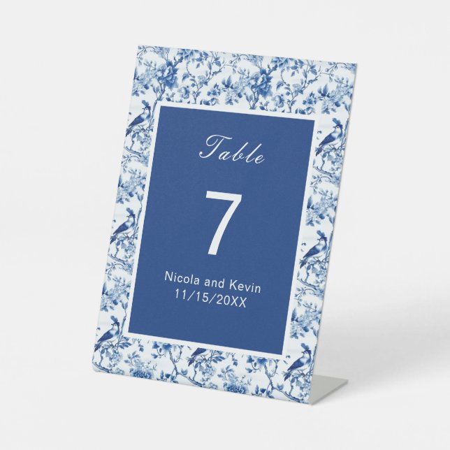 Expositor En L Boda de Aves Azules y Flores Chinoiserie (Anverso)