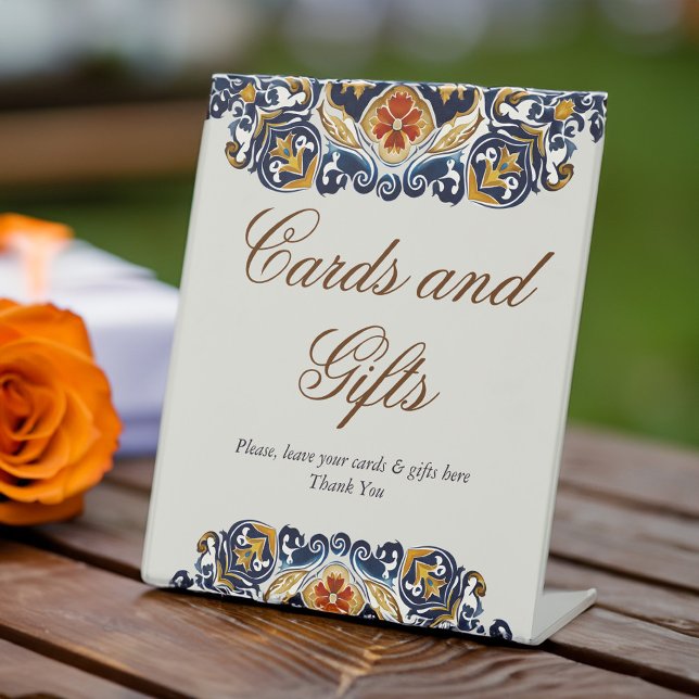 Expositor En L Boda de azulejos azules de la época de Talavera Az (Vintage Talavera Azulejo blue tiles wedding gifts table Pedestal Sign personalized table decor)