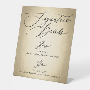 Expositor En L Boda de bebidas de caligrafía manuscrita con firma