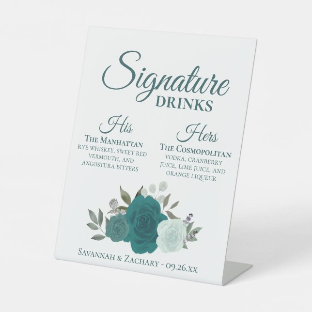 Expositor En L Boda de bebidas Verde azuladas y Rosas de Aqua (Anverso)