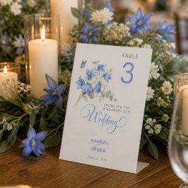 Expositor En L Boda de Bellflower Azul Rótulo número de mesa