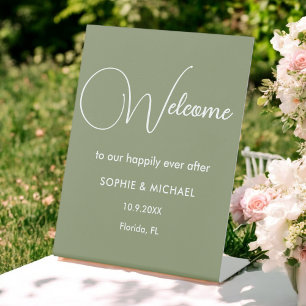Expositor En L Boda de bienvenida de color blanco verde sabio