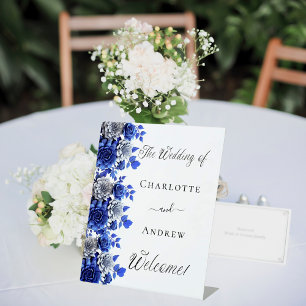 Expositor En L Boda de bienvenida de escritura floral azul