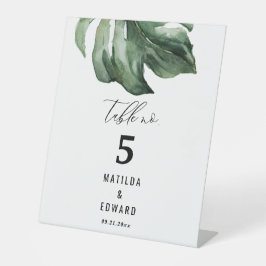 Expositor En L boda de escritura elegante de palma de color agua