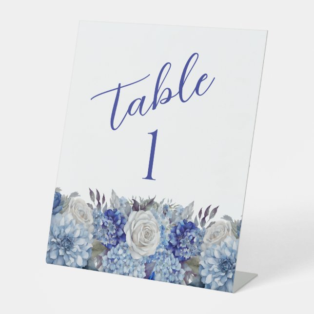 Expositor En L Boda de flores azul acuarela - (Anverso)