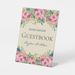 Expositor En L Boda de flores silvestres rosadas Rótulo nuestro l