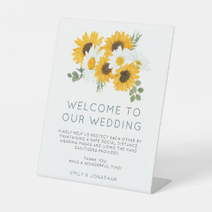 Expositor En L Boda de girasoles Bienvenida Seguridad de COVID