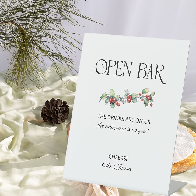 Expositor En L Boda de Invierno Holly y Rótulo Bar Berries (Open Bar Sign from the Holly Bells Wedding Collection by Darling & May)