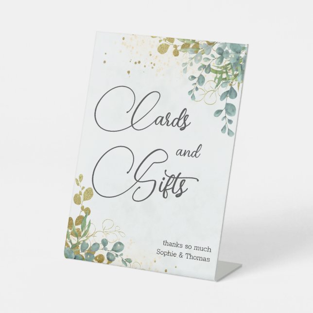 Expositor En L Boda de la acuarela del eucalipto verde y dorado (Anverso)