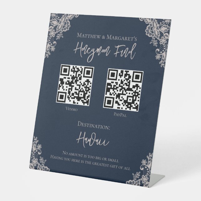 Expositor En L Boda de la Marina Blue & Lace Honeymoon Fund QR (Anverso)
