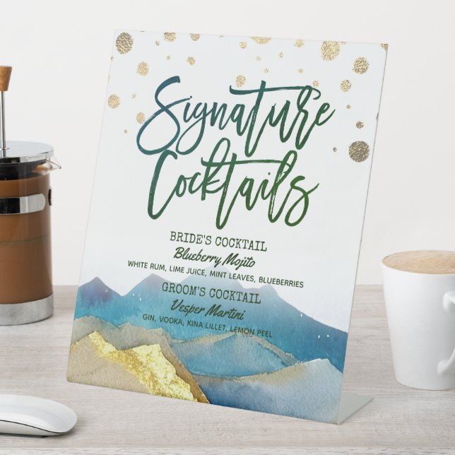 Expositor En L Boda de las Montañas Doradas Azules Menú de bebida (In Situ)