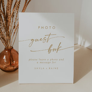 Expositor En L Boda de libros de oro y fotografía blanca de la Mo