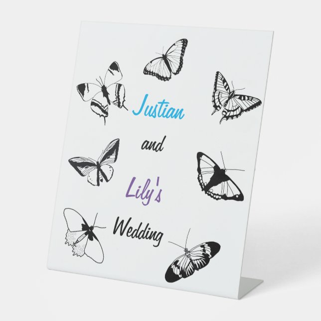 Expositor En L Boda de mariposas negras y blancas (Anverso)