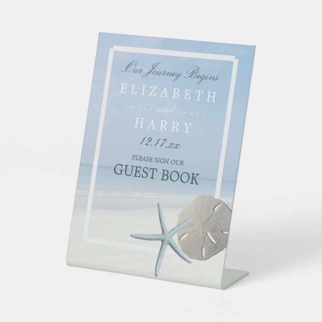 Expositor En L Boda de playa de Sand Dollar y Starfish (Anverso)