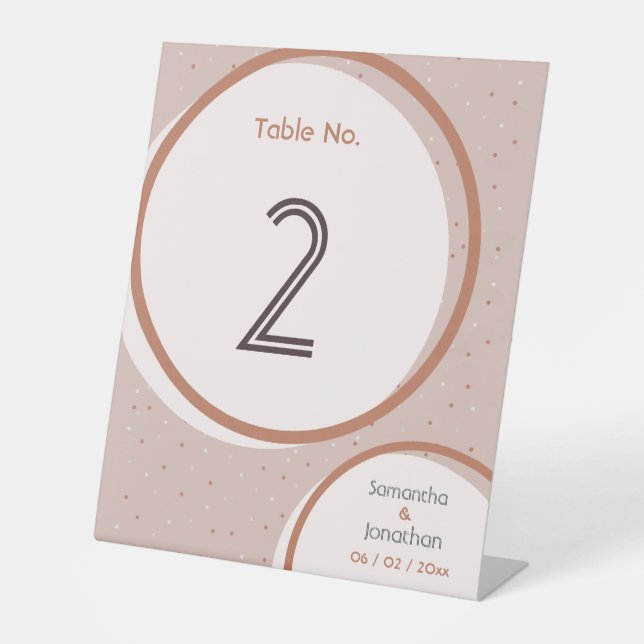 Expositor En L Boda de puntos y círculos beis Número de tabla Rót (Anverso)