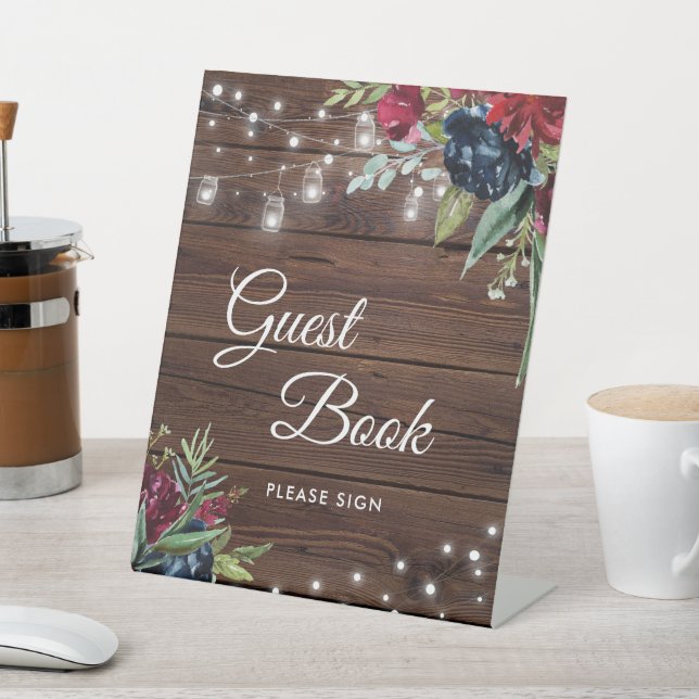 Expositor En L Boda de Rústica Madera Borgoña Floral (In Situ)