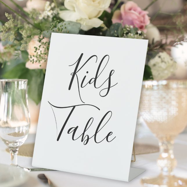Expositor En L Boda de tabla de niños reservados para caligrafía  (Script Calligraphy Reserved Kids Table Wedding Pedestal Sign
)