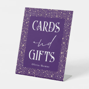 Expositor En L Boda de tarjetas celestes y púrpura y regalos