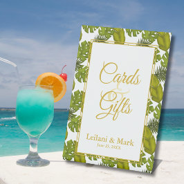 Expositor En L Boda de tarjetas de oro verdes y regalos para hoja