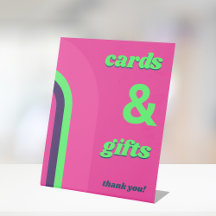 Boda de tarjetas retro Groovy de color rosa calien