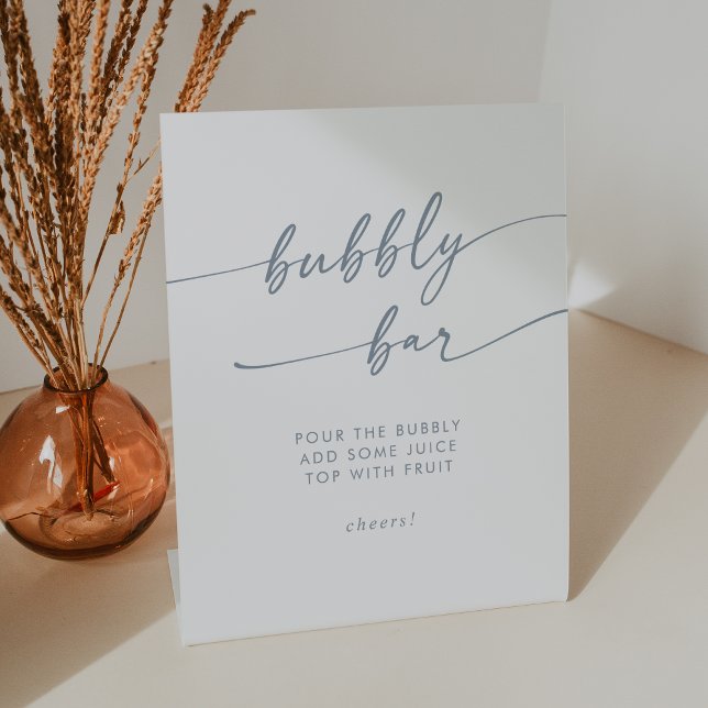 Expositor En L Boda del bar Boho Moda Slate Blue Bubbly (Boho Chic Slate Blue Bubbly Bar Wedding Pedestal Sign)