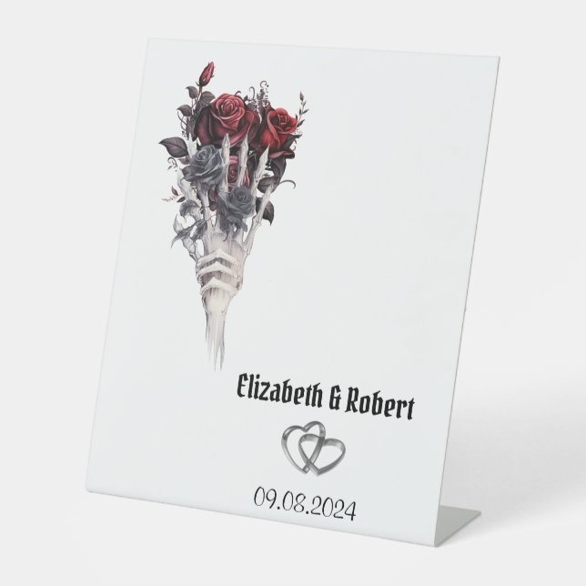 Expositor En L Boda del esqueleto de rosas rojas góticas (Anverso)