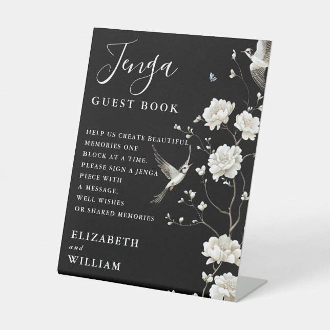 Expositor En L Boda del libro de invitados Jenga de Black White C (Anverso)