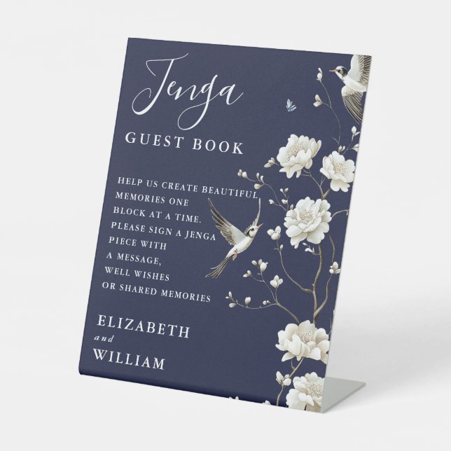 Expositor En L Boda del libro de invitados Jenga de Navy Blue Chi (Anverso)